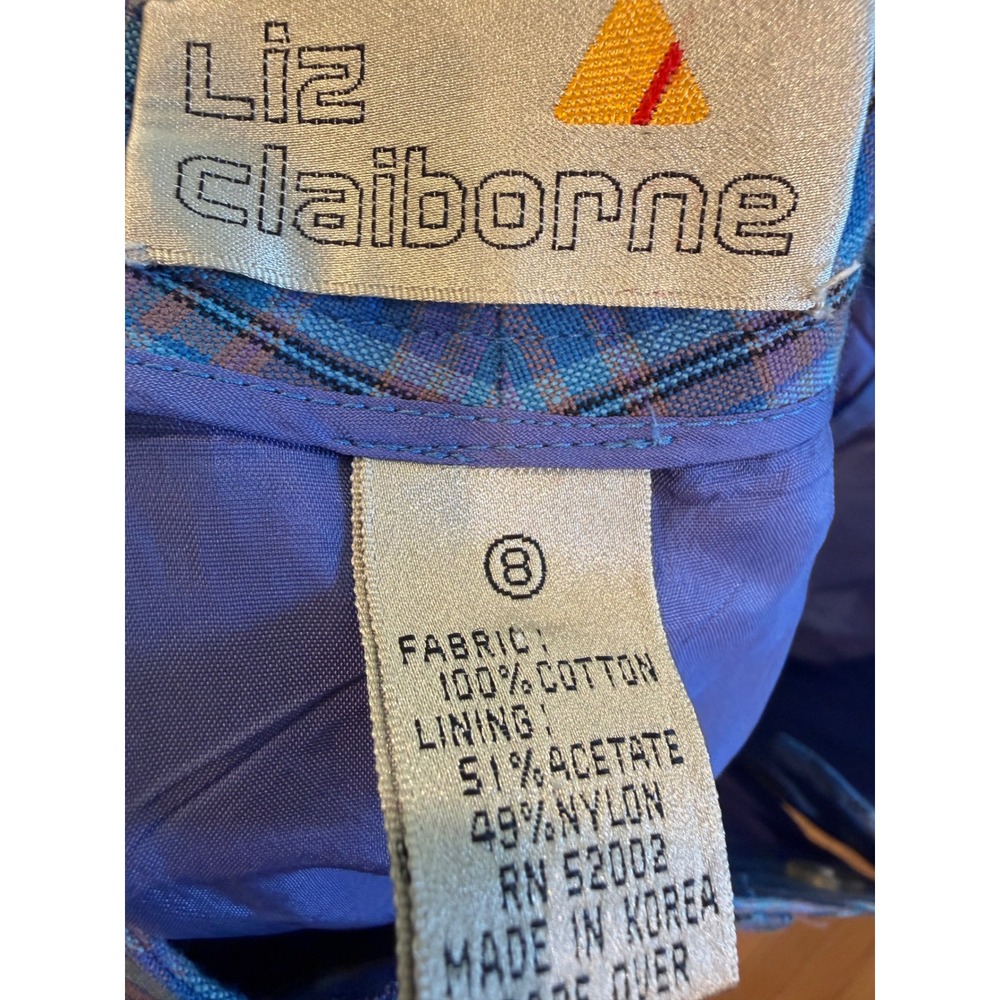 80s Liz Claiborne Vintage Blue Plaid Cotton Pencil Skirt High Waisted 8 fits S - Picture 4 of 7